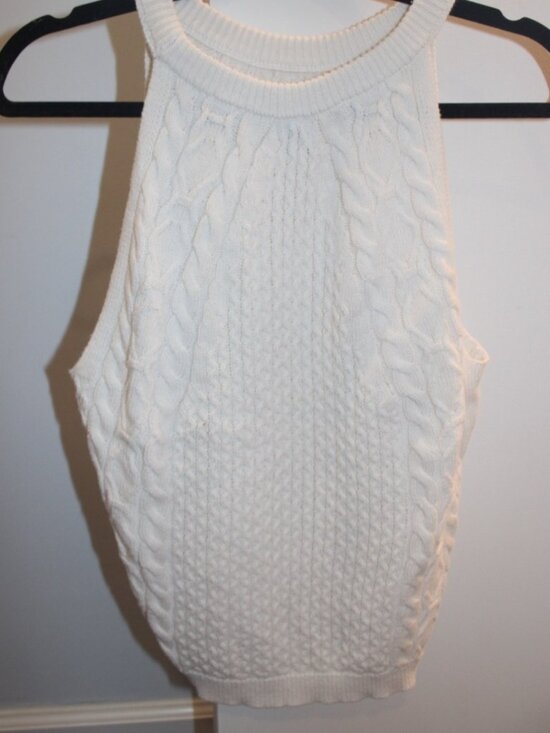Tops - White Cable-Knit Halter Crop Top